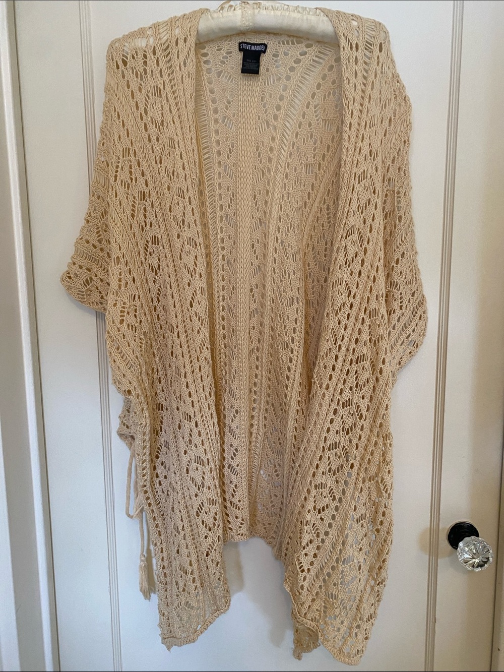 Steve Madden Beige Open-Knit Poncho Cardigan